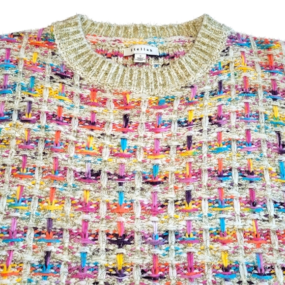 Anthropologie Stellah Multicolor Metallic Knit Sweater Small - Picture 5 of 11